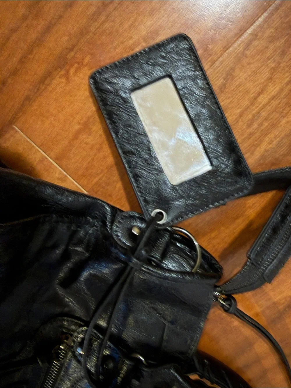 Black Leather Satchel Handbag with Removable Shoulder Strap